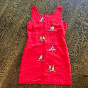 Red Dress with Sailboat Embroidery